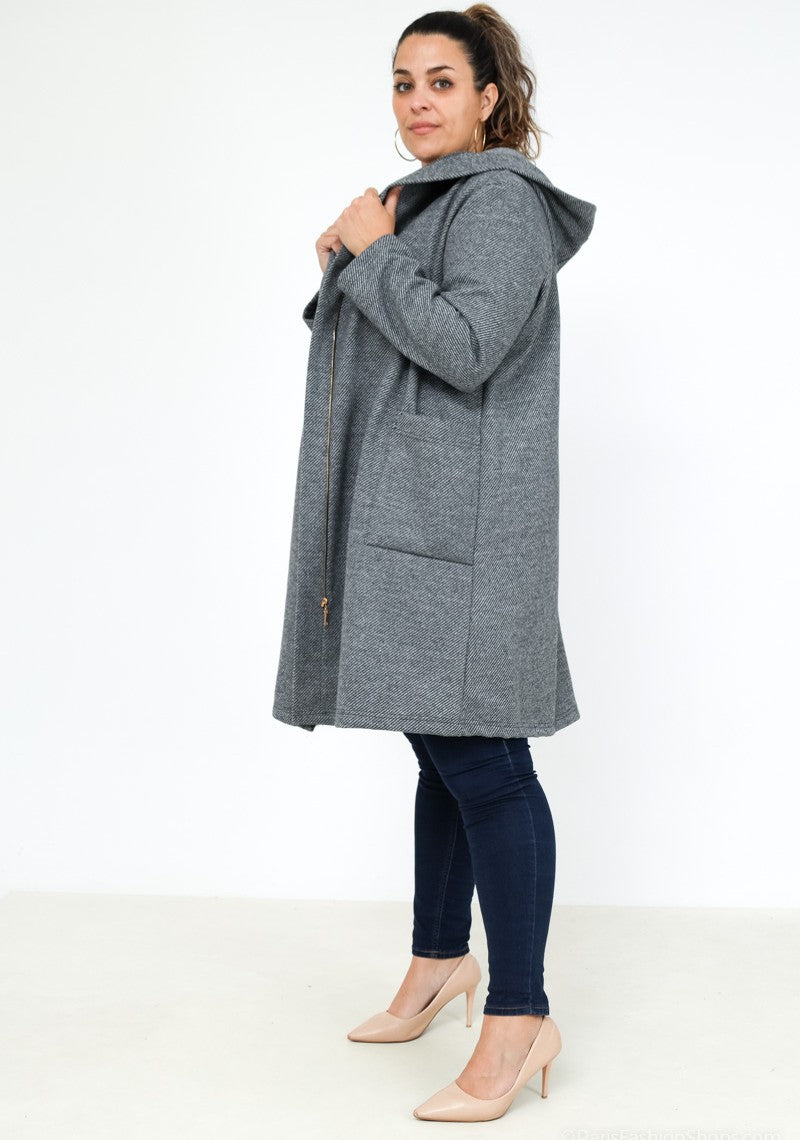 Cappotto ZIP con cappuccio e tasche