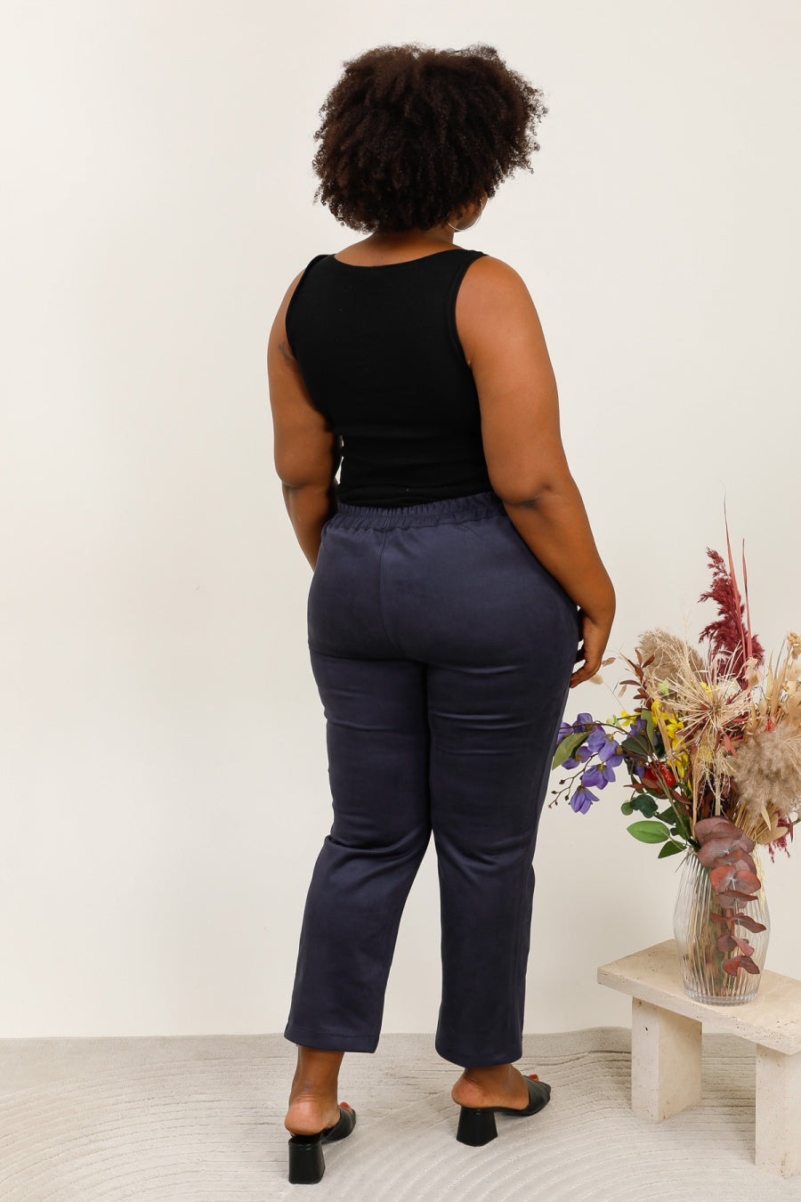 Pantalone Cropped Blu Notte in Eco-Suede