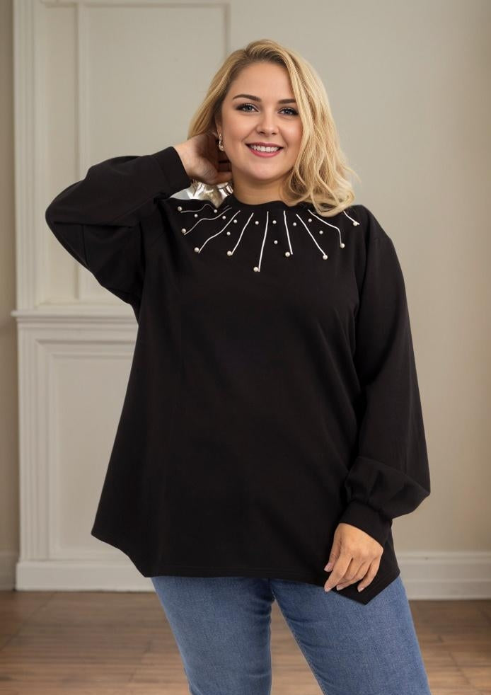 Maglia con collo di perle Taglie conformate Curvy