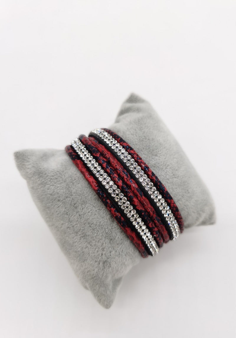 Bracciale a doppio giro in ecopelle con strass