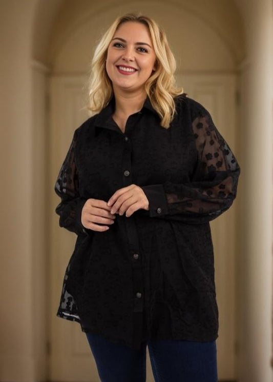 Camicia Curvy Elegante con Inserti Satinati e Fantasia Floreale