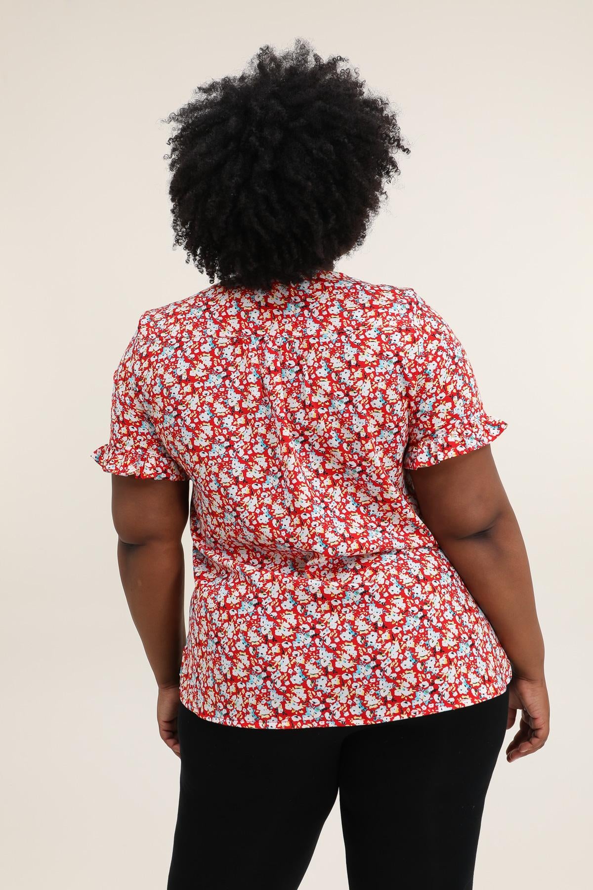 Camicetta Donna Taglie Comode Floreale con Scollo a V