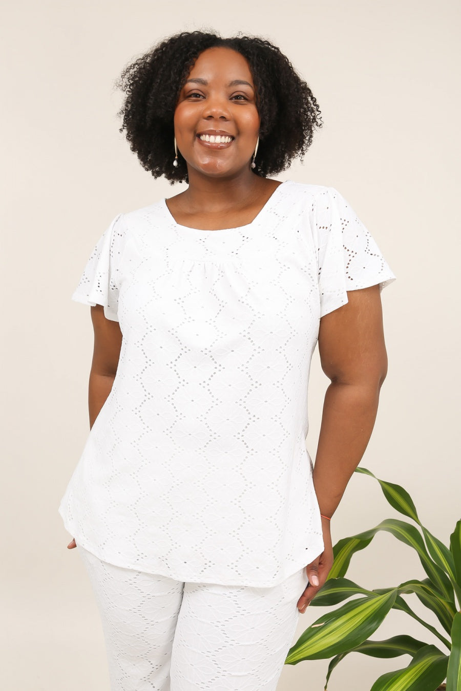 Casacca Donna Elegante Curvy in Sangallo Blu – Blusa Ampia Estiva con Manica Corta
