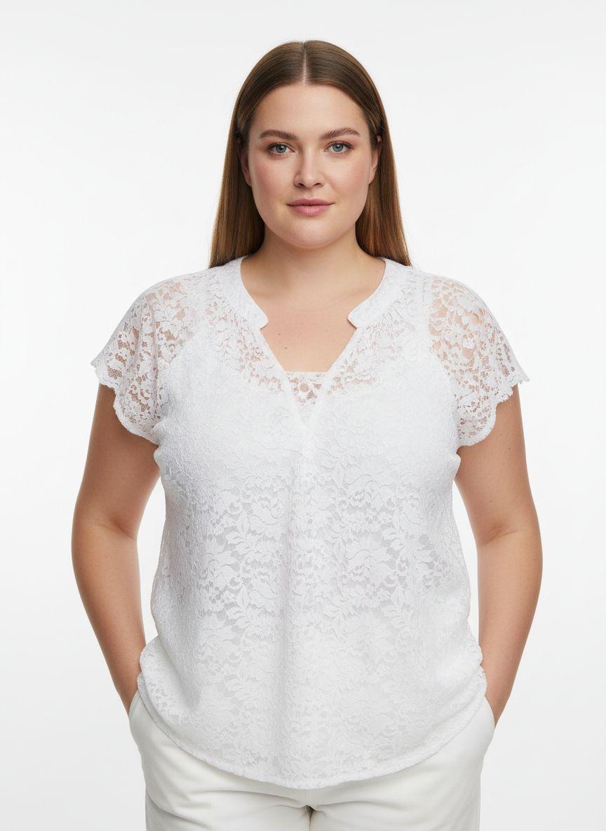 Maglia in Pizzo Asimmetrica con Scollo a V