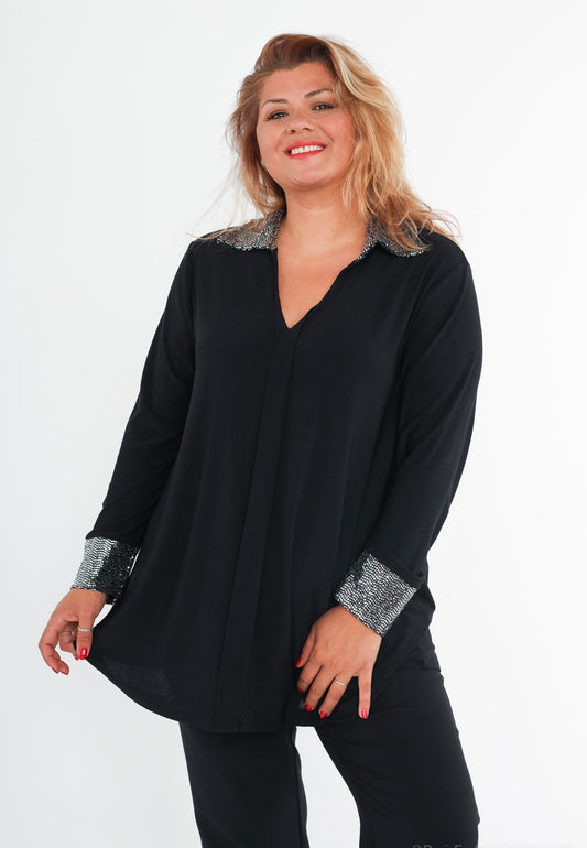 Camicia di paillettes con colletto e maniche