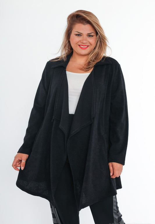 Cardigan a coste con tasche per colletti a cascata aperta