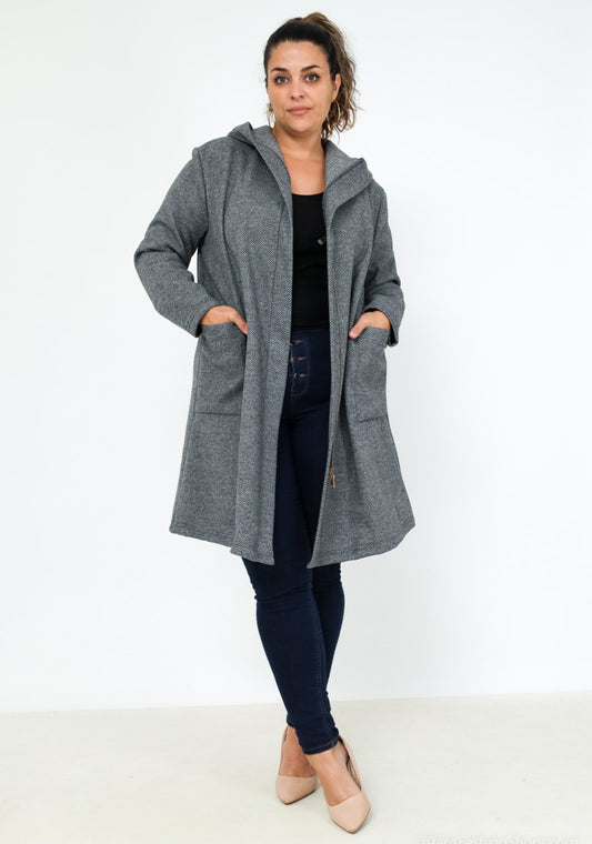 Cappotto ZIP con cappuccio e tasche