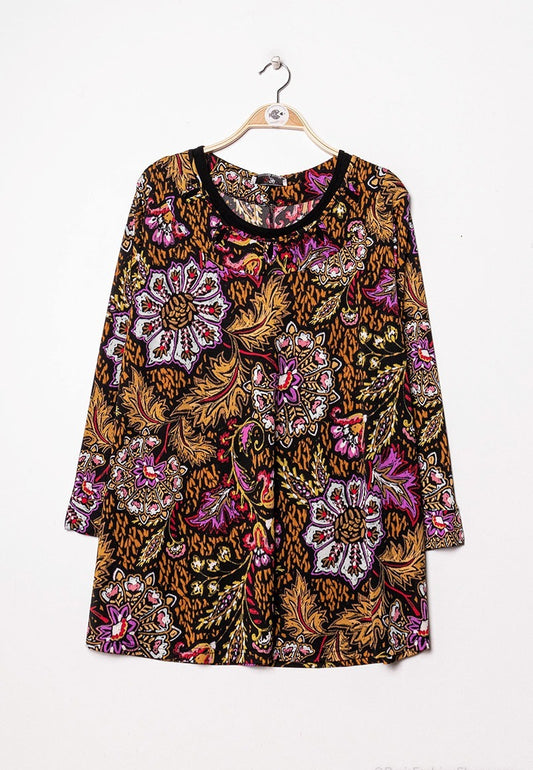 Tunica a fantasia floreale con dettaglio sul collo