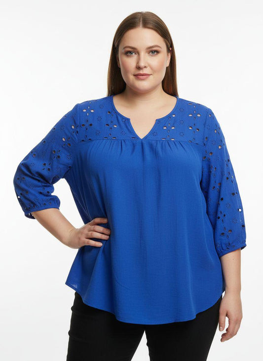 Camicia Curvy Blu Elettrico con Dettagli in Merletto Fronte e Retro