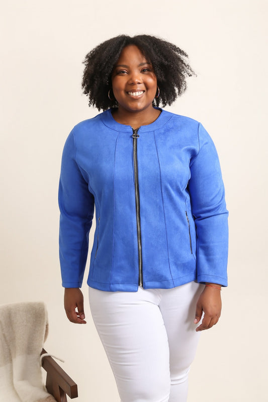 Giacca con cerniera effetto scamosciato