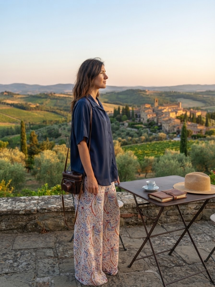 Pantalone Donna in Cotone Fresco – Vita Elasticizzata, Gamba Dritta e Larga