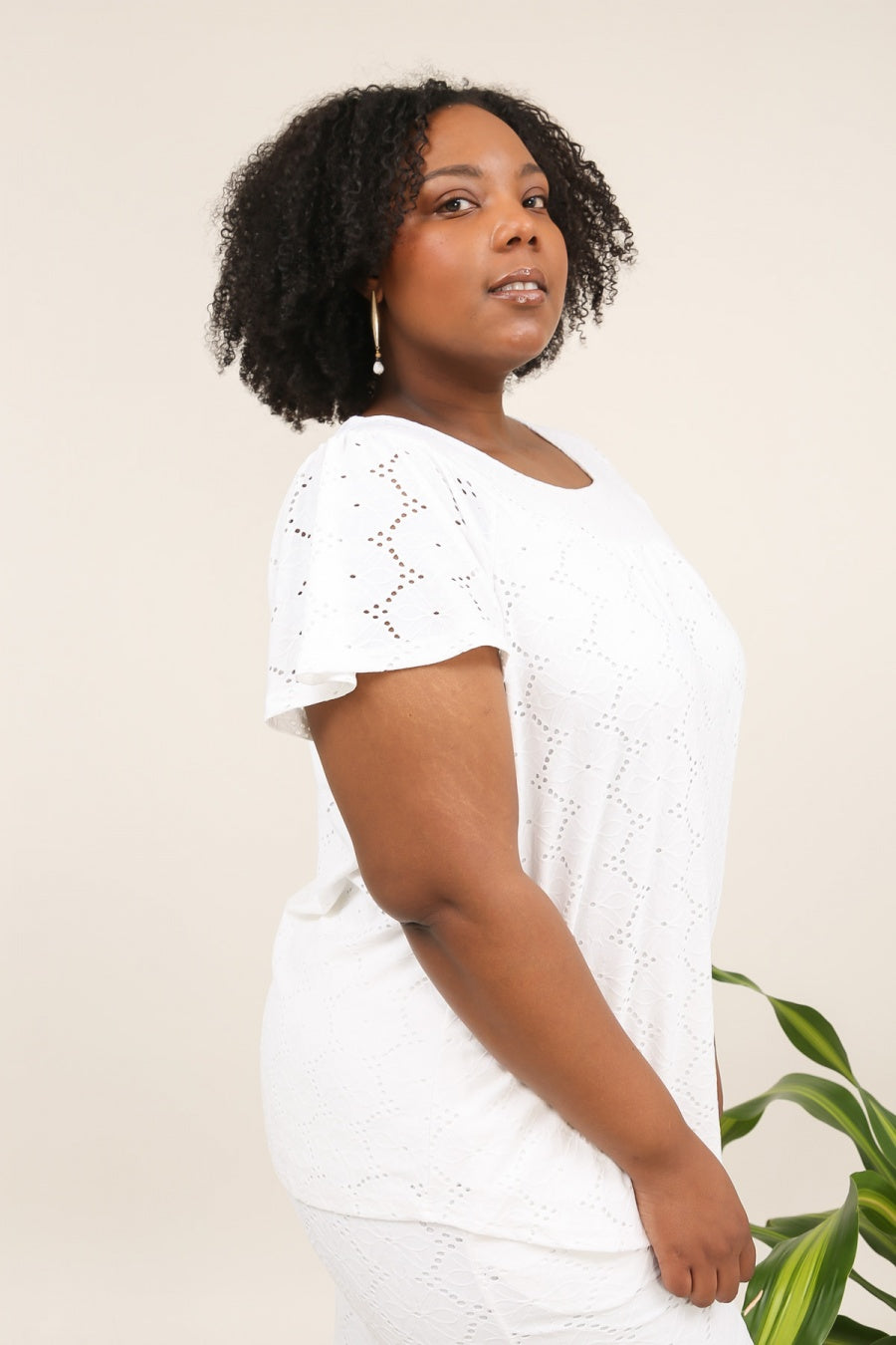 Casacca Donna Elegante Curvy in Sangallo Blu – Blusa Ampia Estiva con Manica Corta