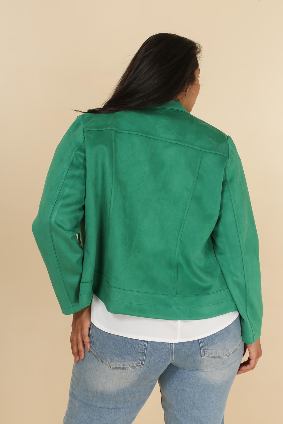 Giacca Scamosciata con Zip e Impunture – Verde Smeraldo