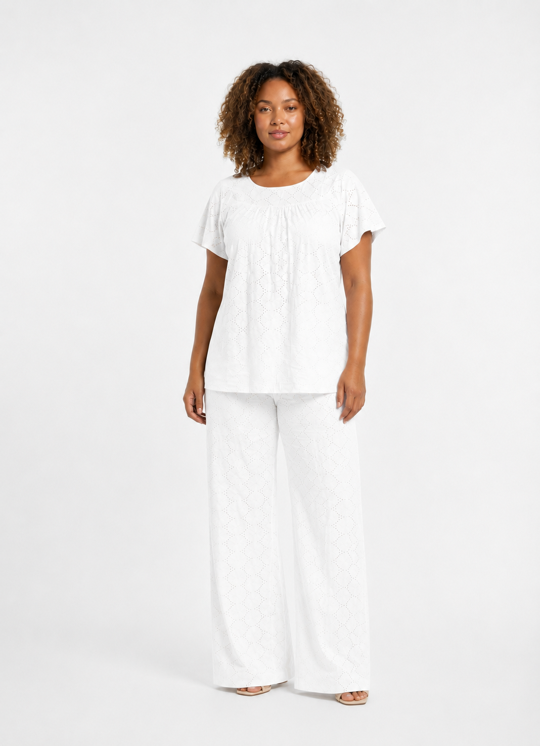 Pantalone Donna a Palazzo Curvy - Effetto Sangallo con Elastico in Vita