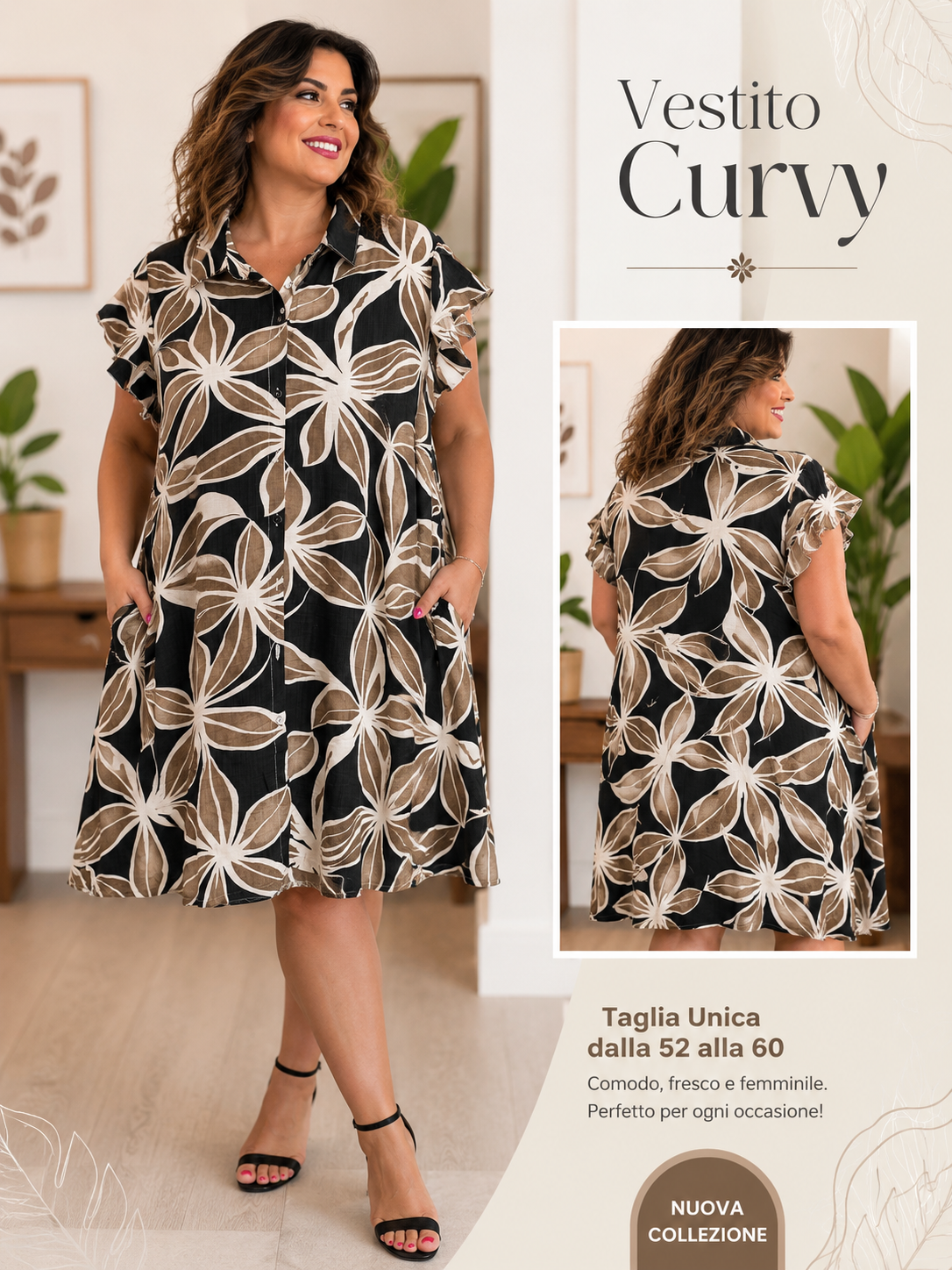 Vestito Floreale Donna Taglie Comode – Chemisier in Misto Viscosa