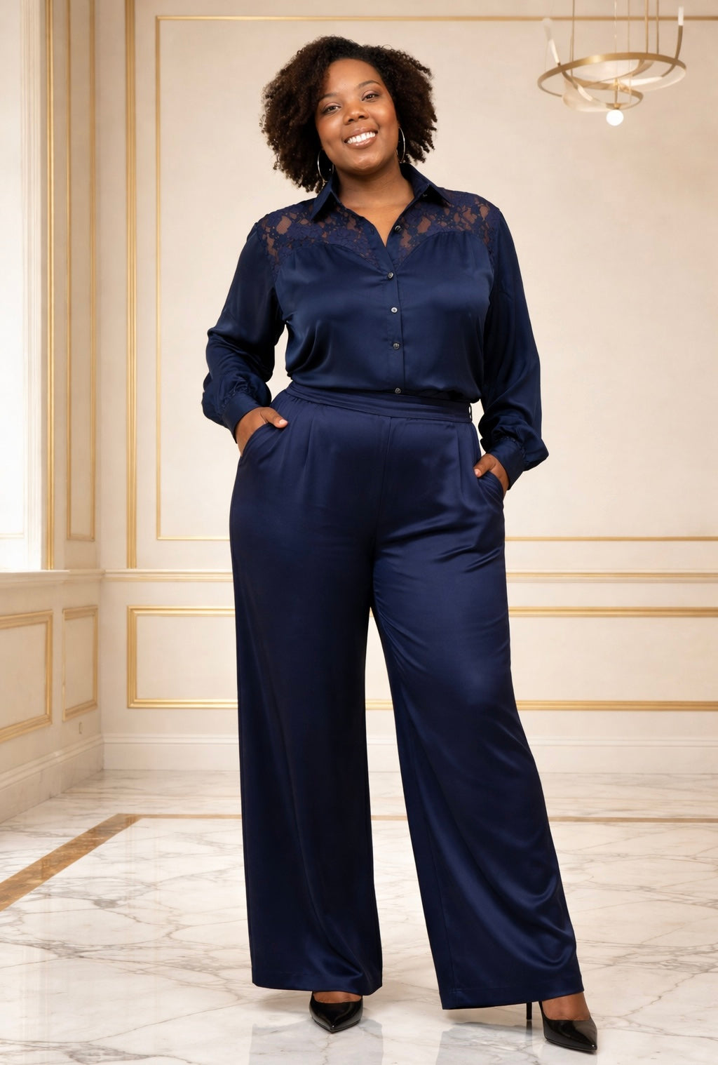 Pantalone Palazzo in Raso con Vita Elasticizzata