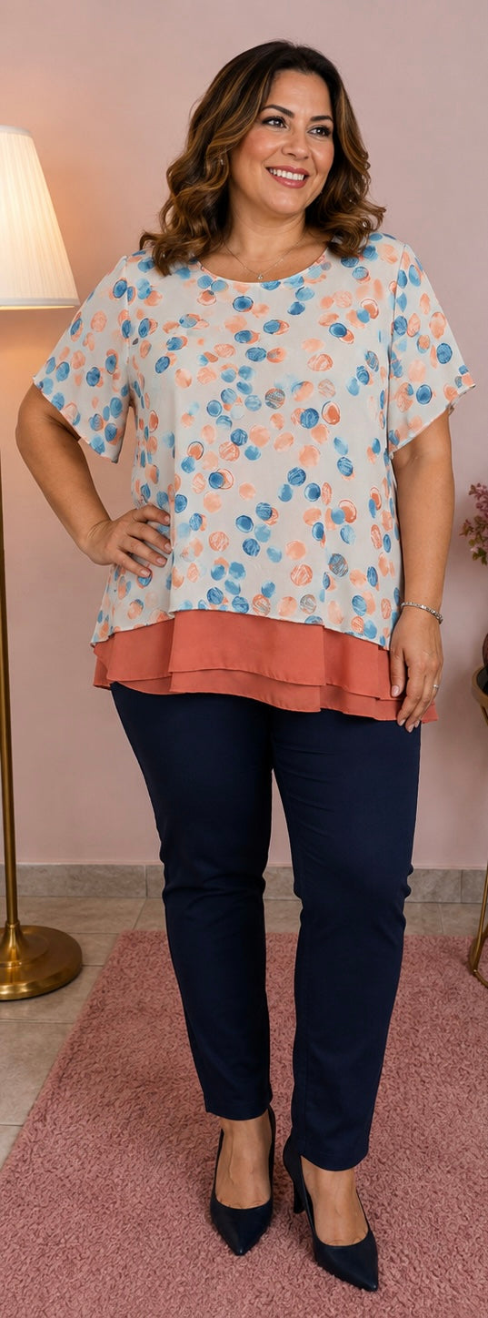 Casacca Donna Taglie Comode Fantasia Azzurra a Pois