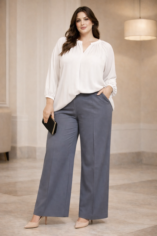 Camicetta Plissettata con Scollo a V e Polsini