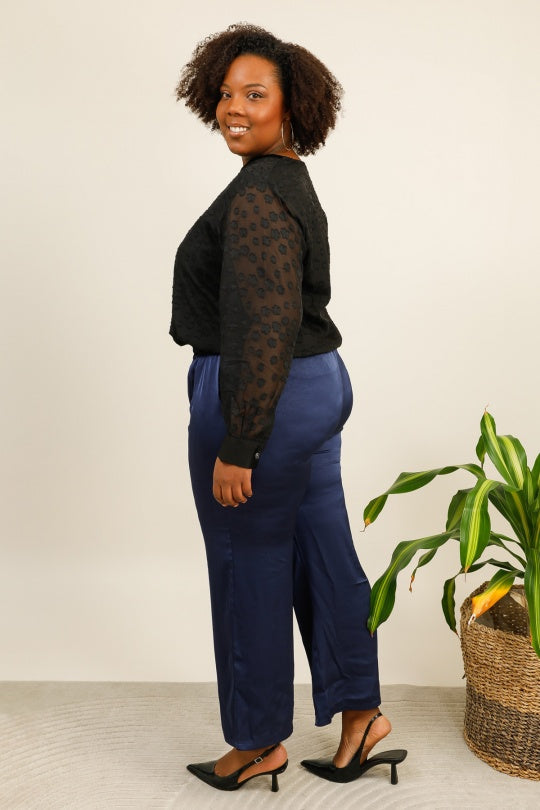 Pantalone Palazzo in Raso con Vita Elasticizzata