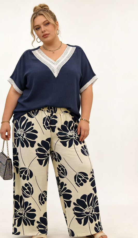 Pantalone Donna in Cotone Taglie Comode con Tasche ed Elastico in Vita