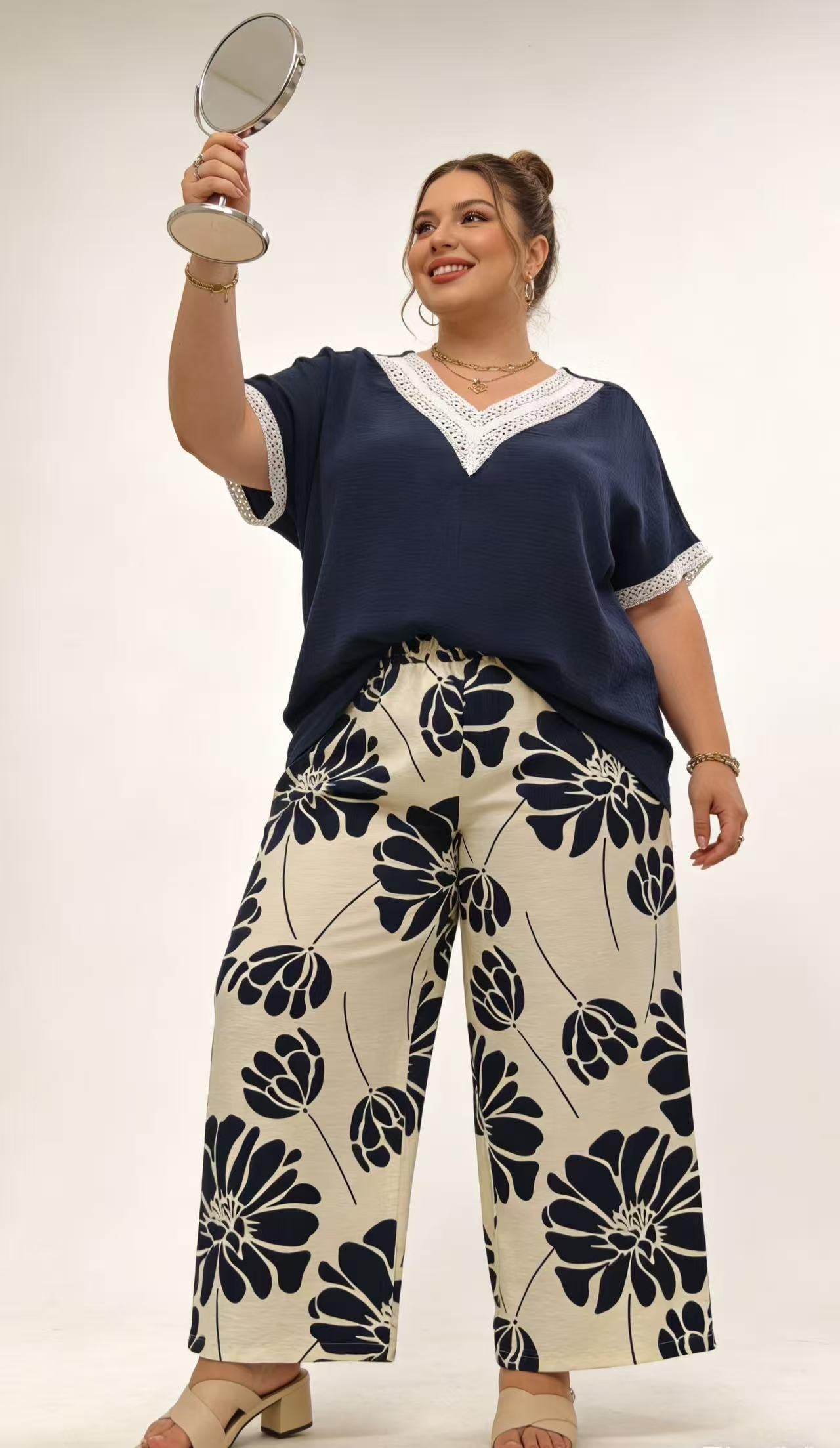Casacca Donna 100% Cotone con Inserti in Pizzo Sangallo – Taglie Comode