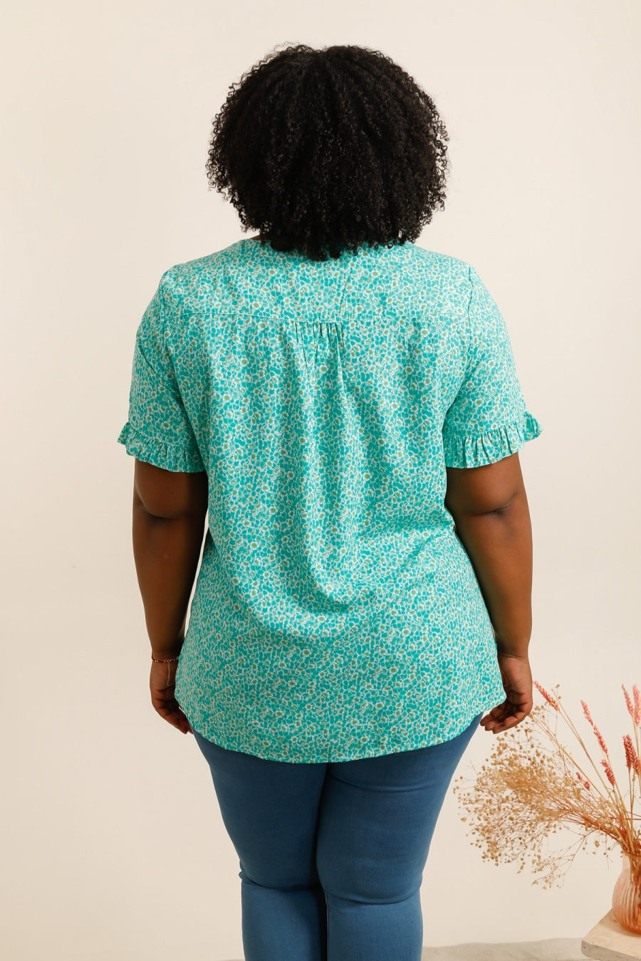 Camicetta Donna Taglie Comode Floreale con Scollo a V