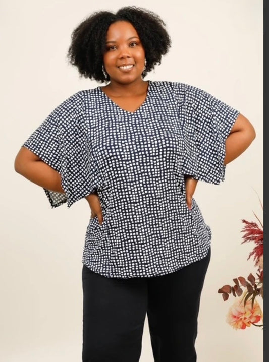 Casacca Donna Curvy Elasticizzata con Scollo a V e Manica Ampia Particolare – Taglie Comode
