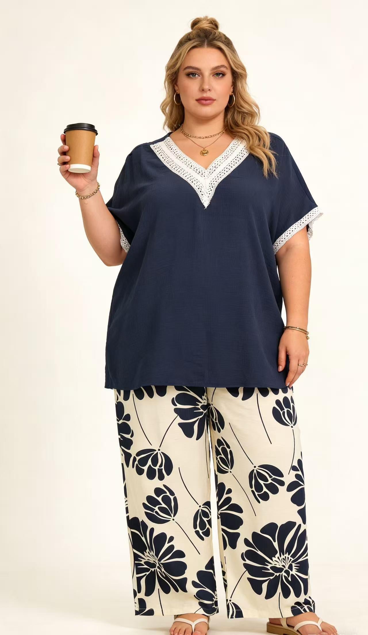 Casacca Donna 100% Cotone con Inserti in Pizzo Sangallo – Taglie Comode