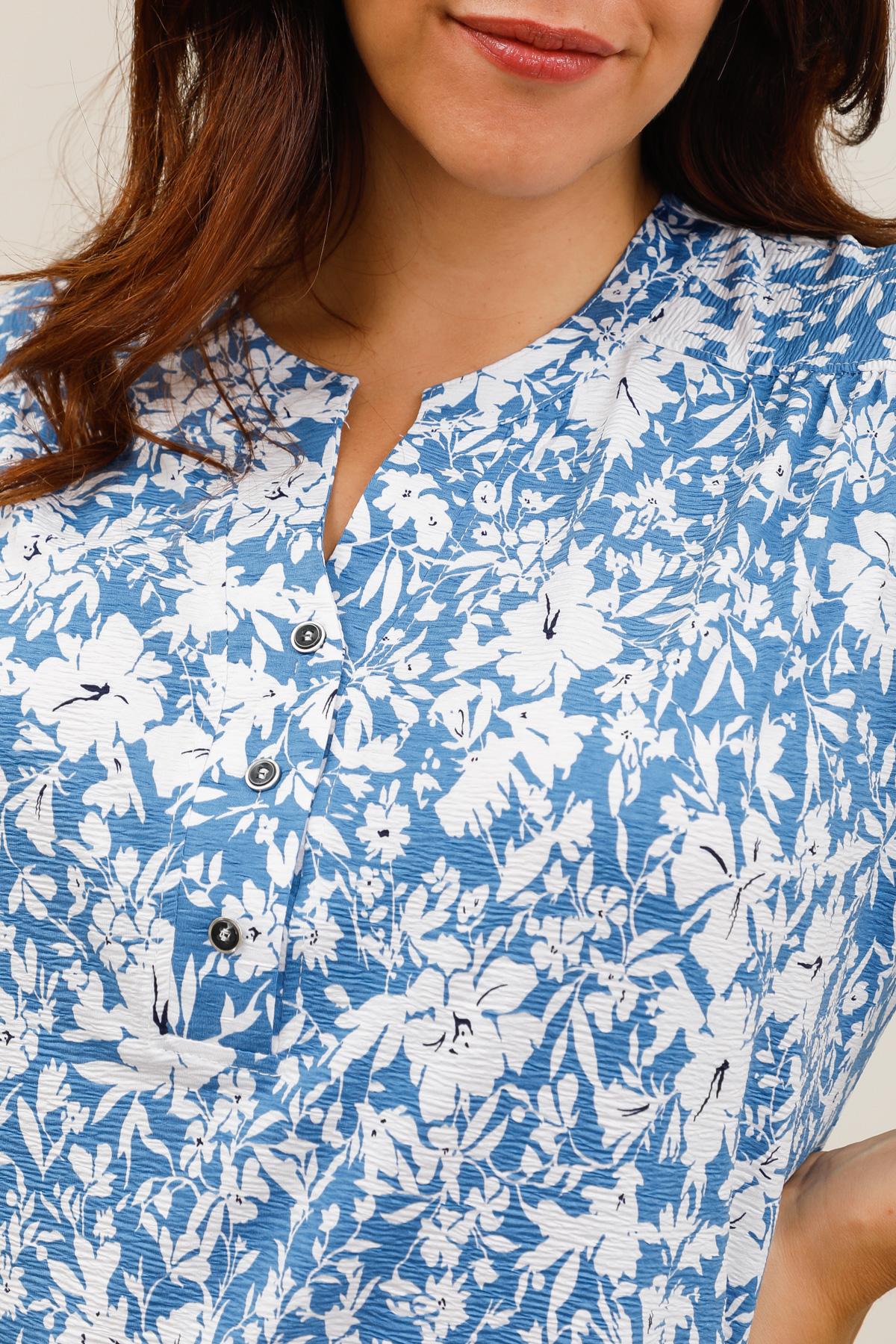 Maglia Curvy Floreale con Scollo a V e Bottoni Frontali