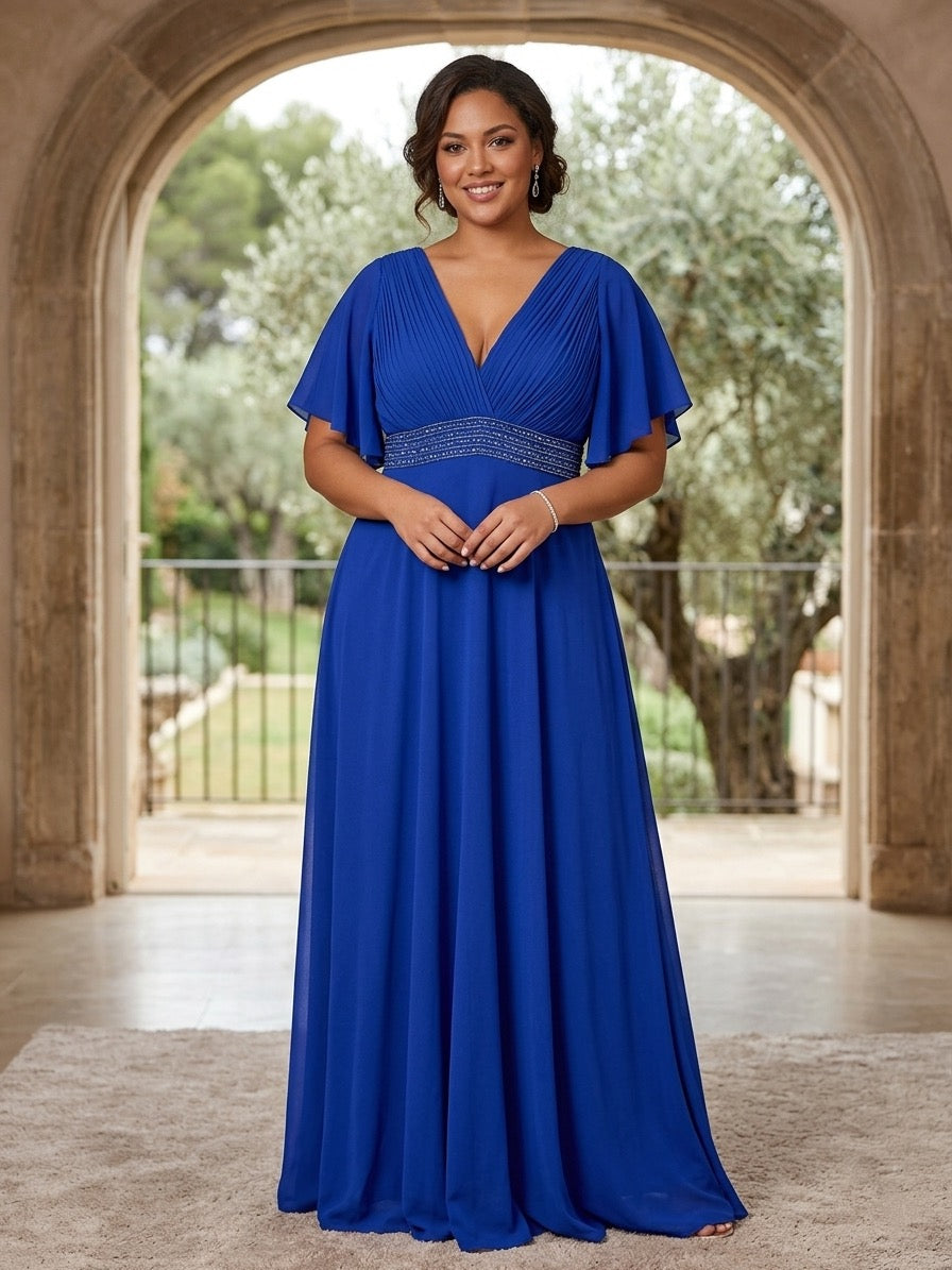 Abito Lungo Elegante Plissé con Strass e Corpetto Elasticizzato