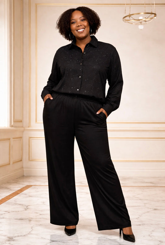 Pantalone Palazzo in Raso con Vita Elasticizzata