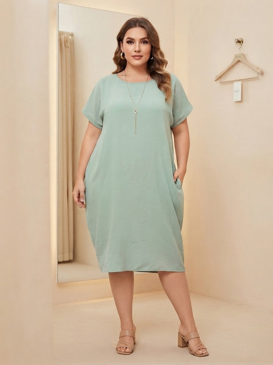 Titolo Shopify:
Vestito Donna Taglie  Comode con Maniche a Volant e Tasche – Vestibilità Comoda