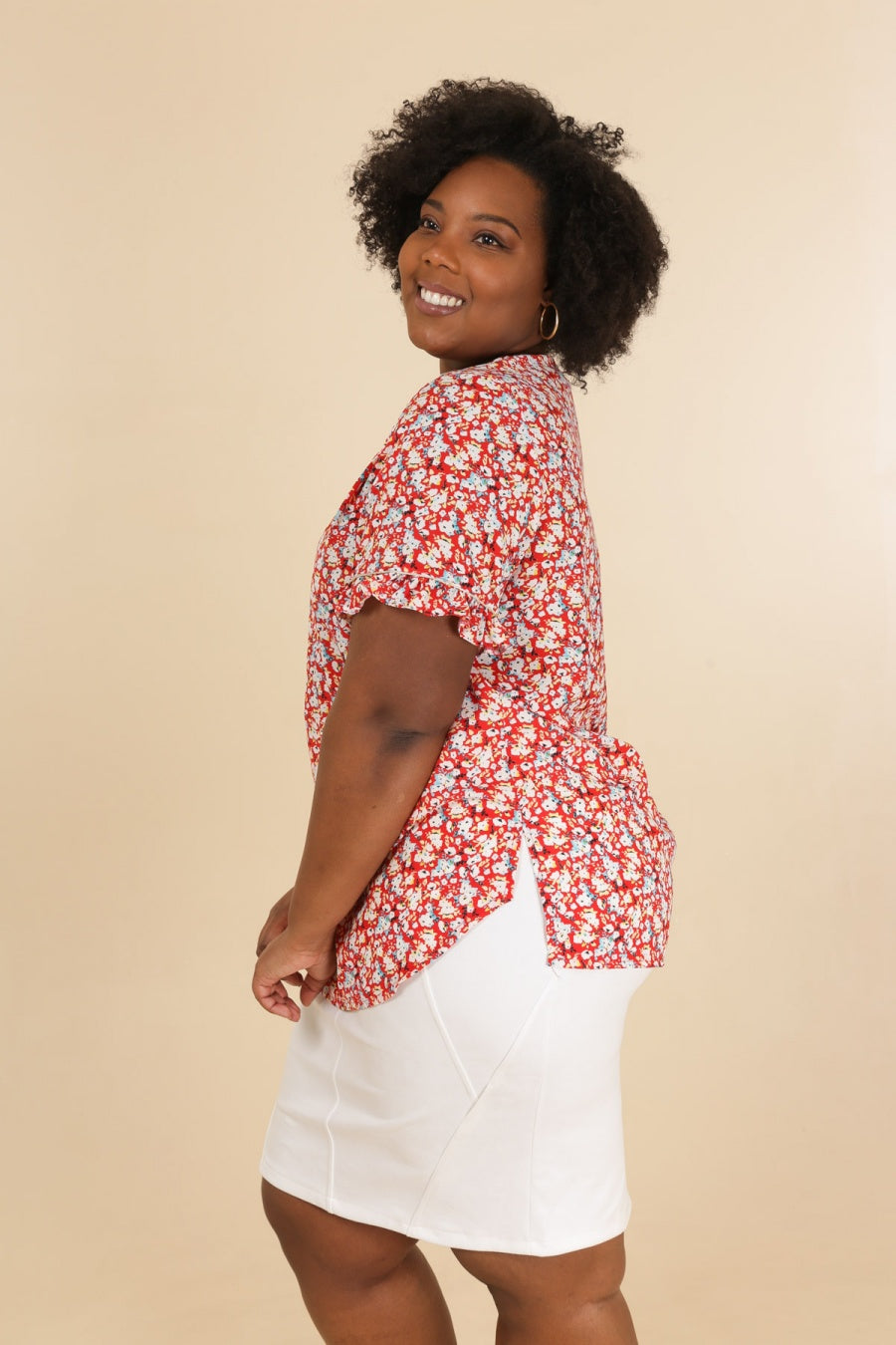 Camicetta Donna Taglie Comode Floreale con Scollo a V