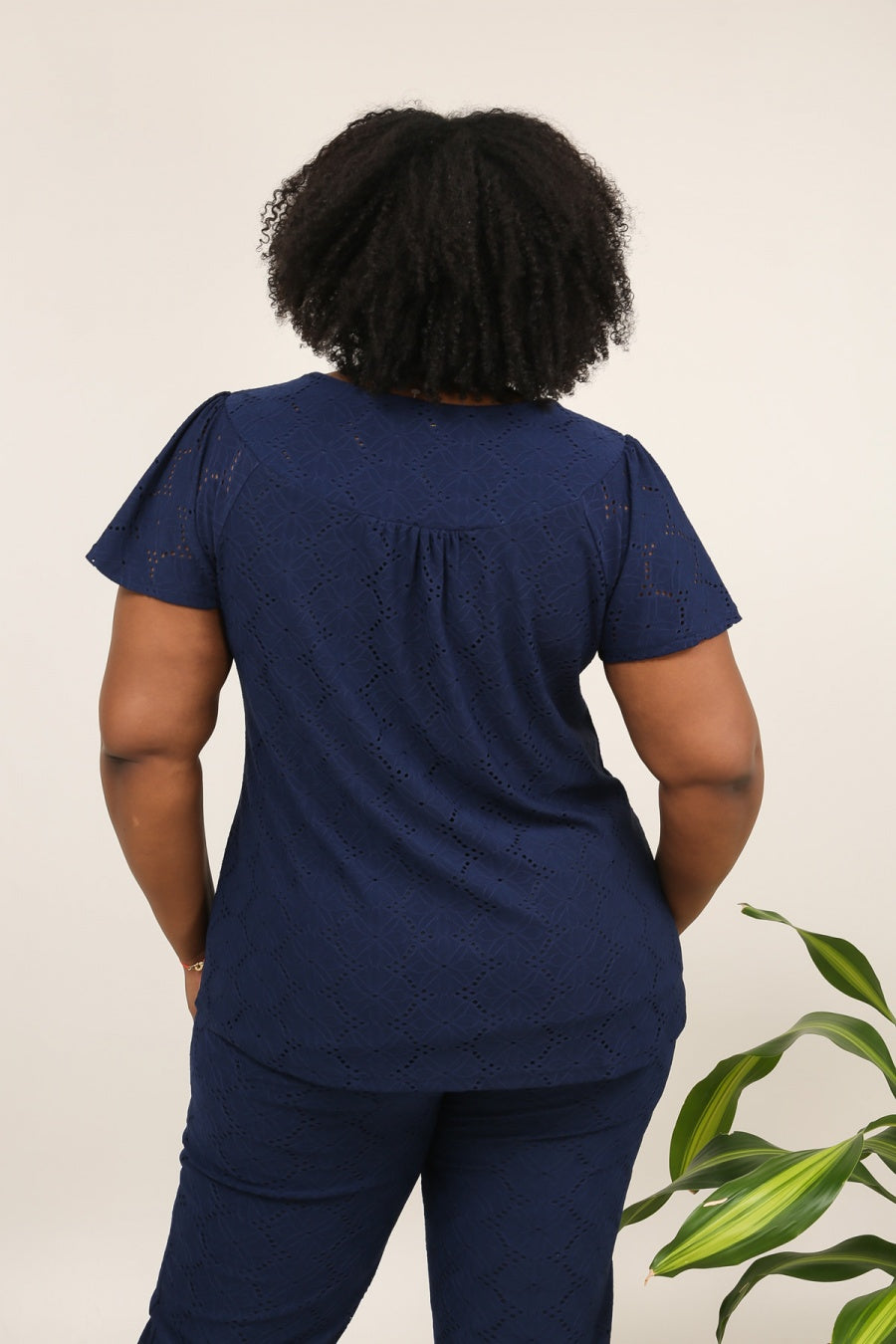 Casacca Donna Elegante Curvy in Sangallo Blu – Blusa Ampia Estiva con Manica Corta