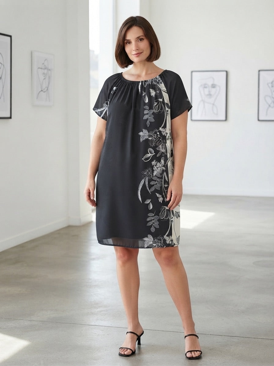 Vestito Donna Curvy a Fiori con Scollo a Barchetta