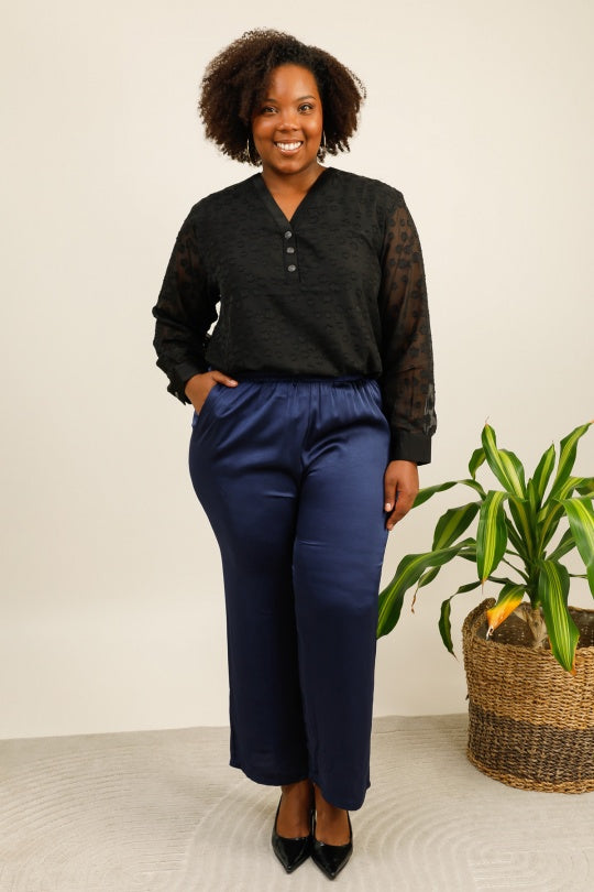 Pantalone Palazzo in Raso con Vita Elasticizzata