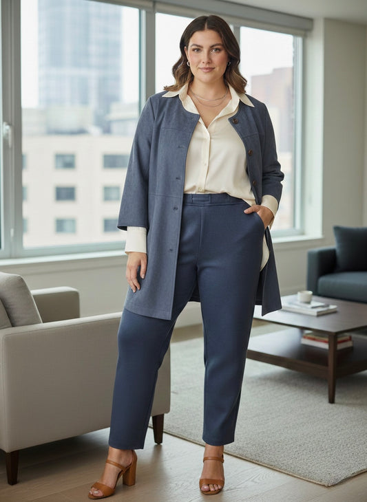 Cappotto in Scamosciato Sfiancato con Bottoni e Tasche Invisibili