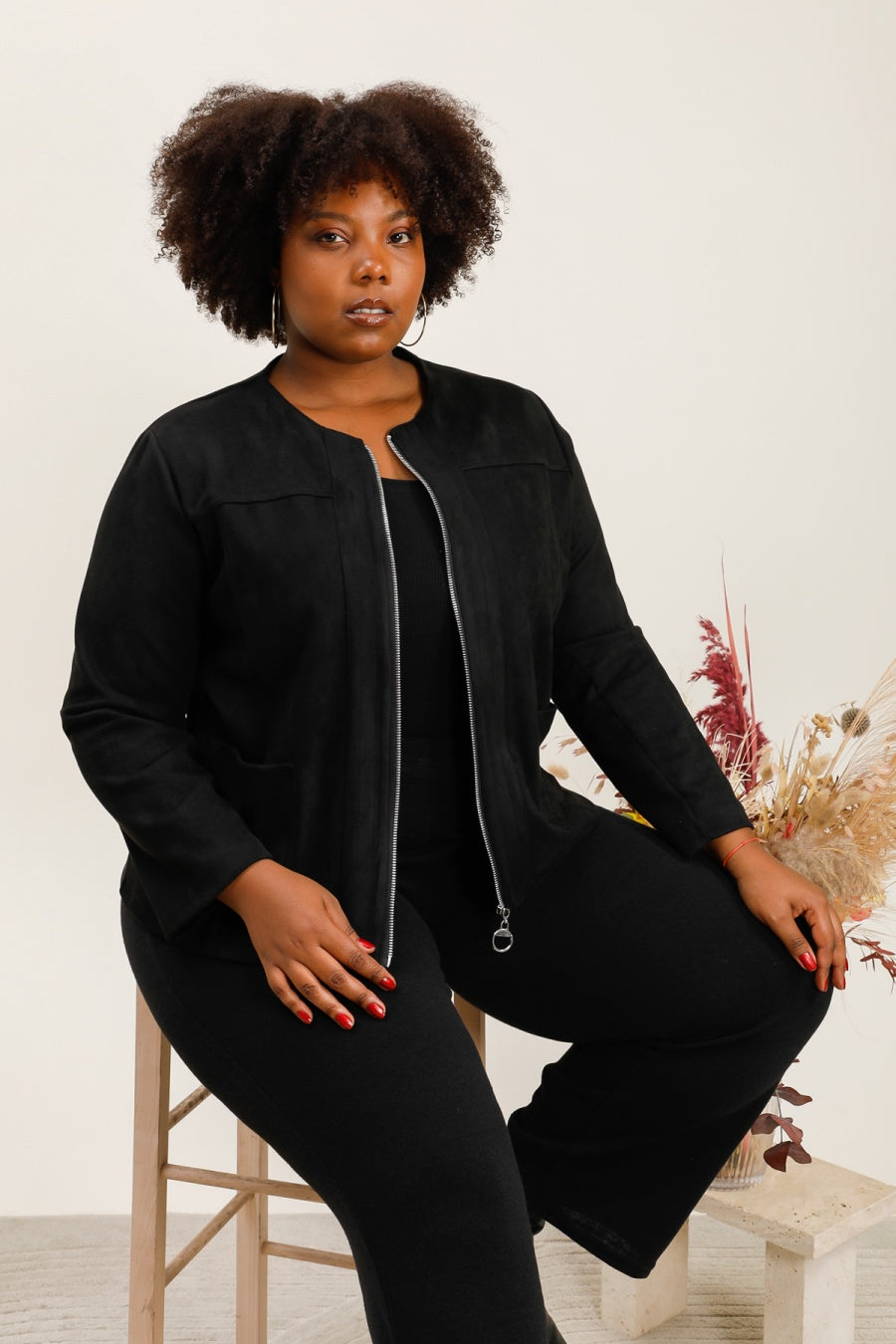 Giacca Sfiancata in Tessuto Scamosciato con Zip