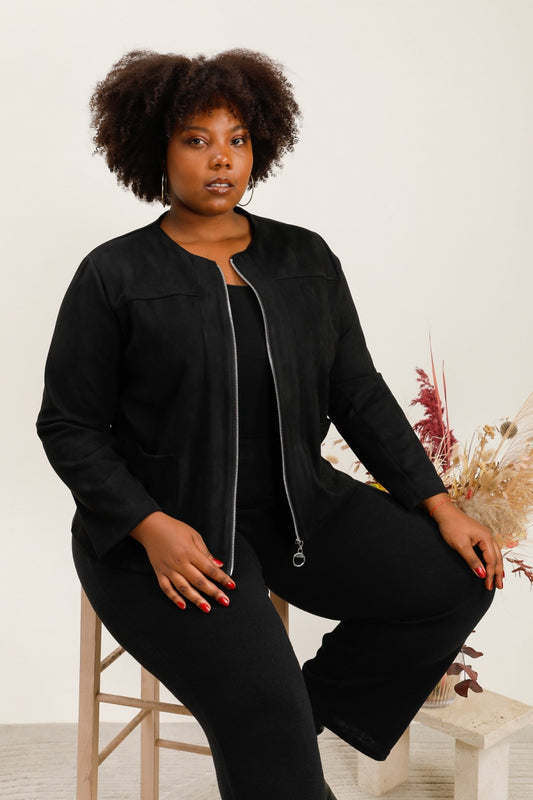 Giacca Sfiancata in Tessuto Scamosciato con Zip