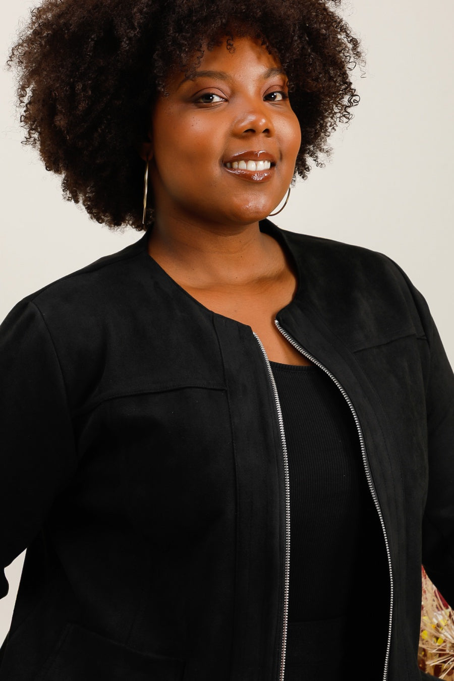 Giacca Sfiancata in Tessuto Scamosciato con Zip