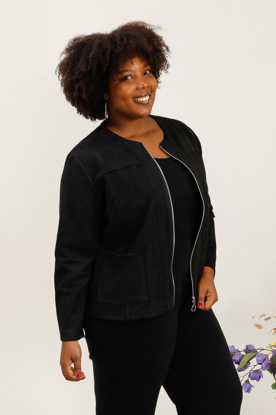 Giacca Sfiancata in Tessuto Scamosciato con Zip