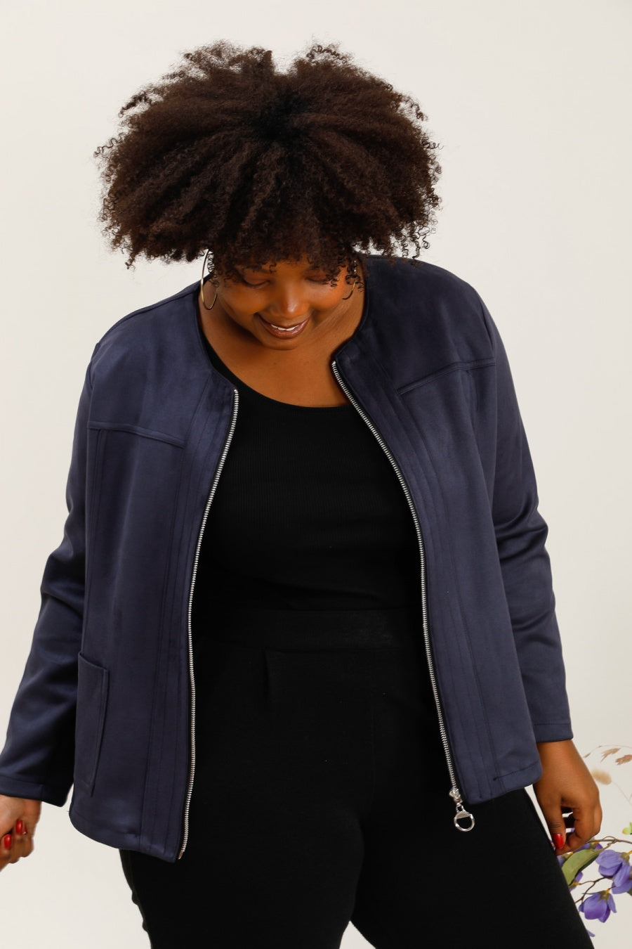 Giacca Sfiancata in Tessuto Scamosciato con Zip