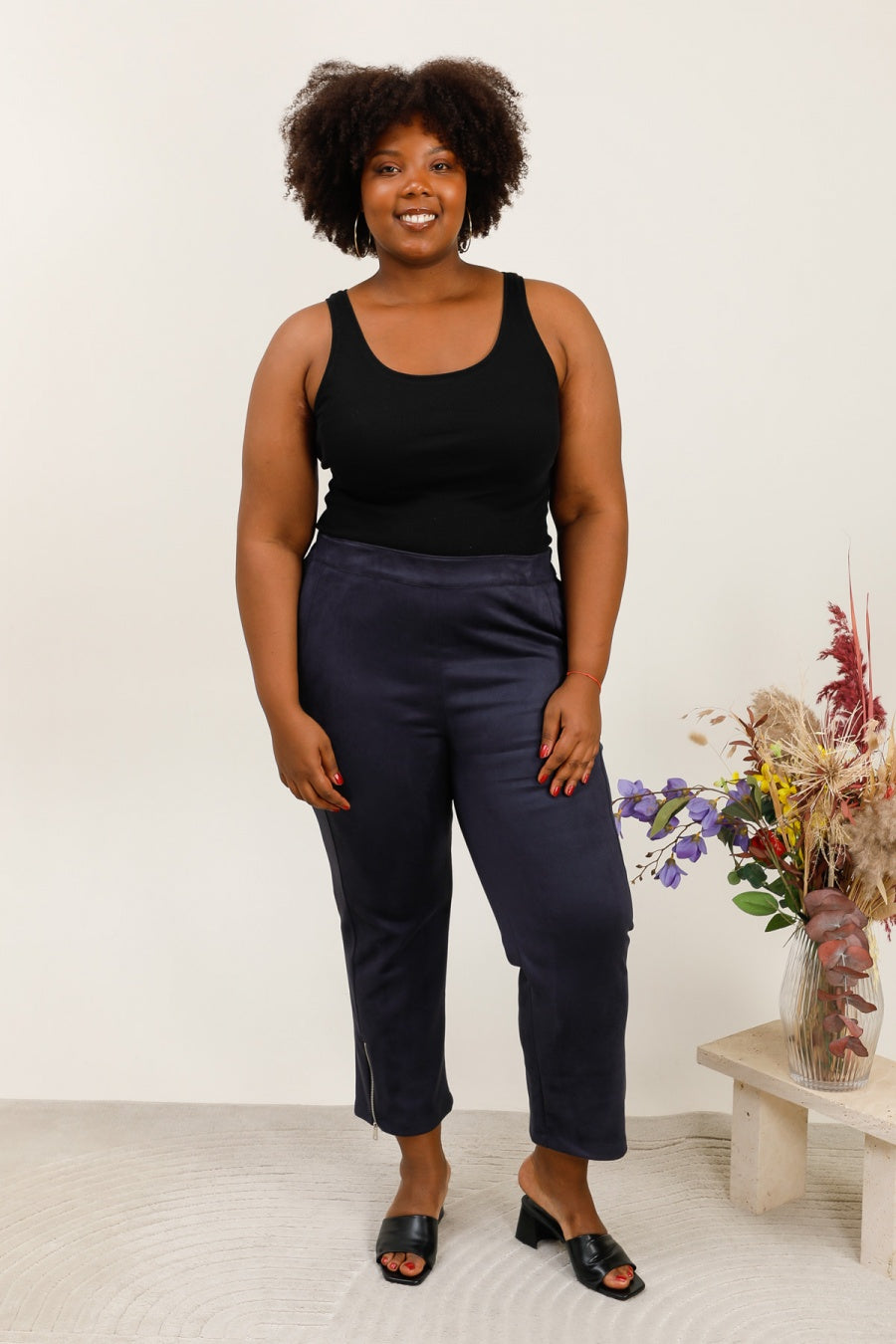 Pantalone Cropped Blu Notte in Eco-Suede