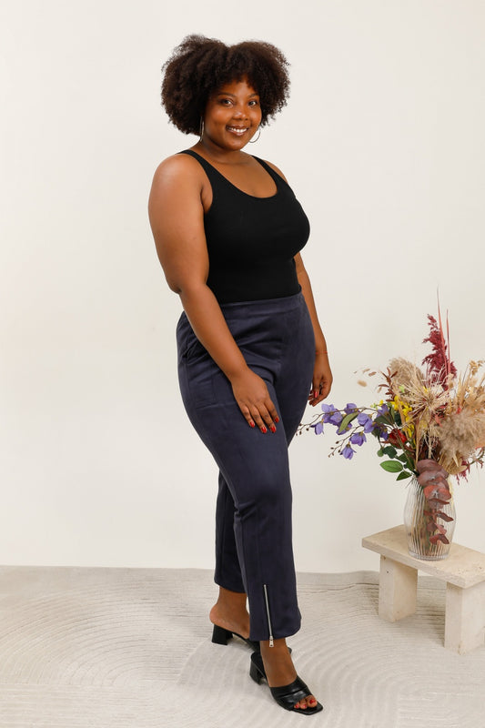 Pantalone Cropped Blu Notte in Eco-Suede