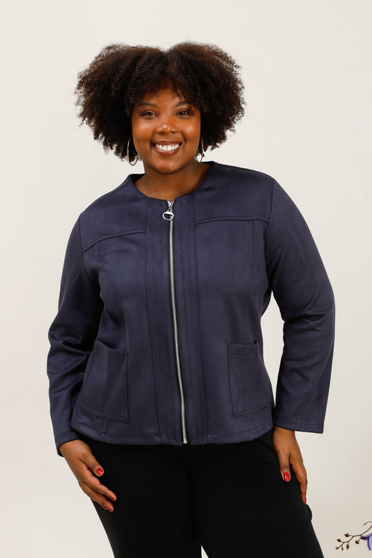 Giacca Sfiancata in Tessuto Scamosciato con Zip