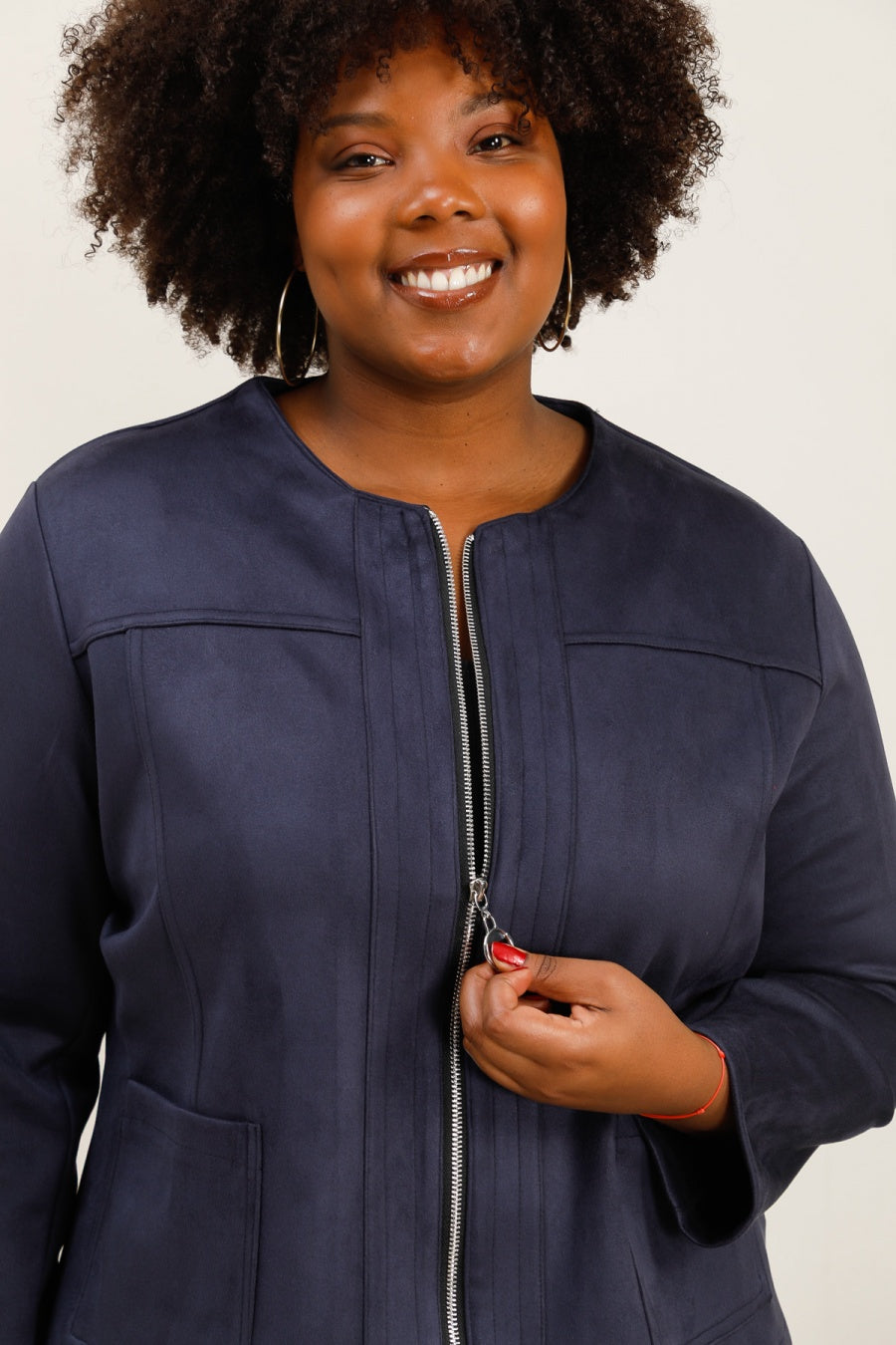 Giacca Sfiancata in Tessuto Scamosciato con Zip