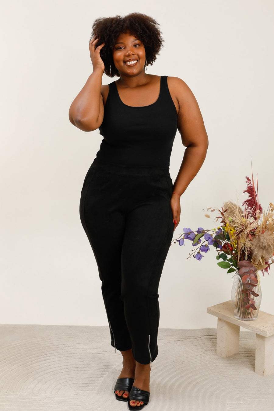 Pantalone Cropped Blu Notte in Eco-Suede