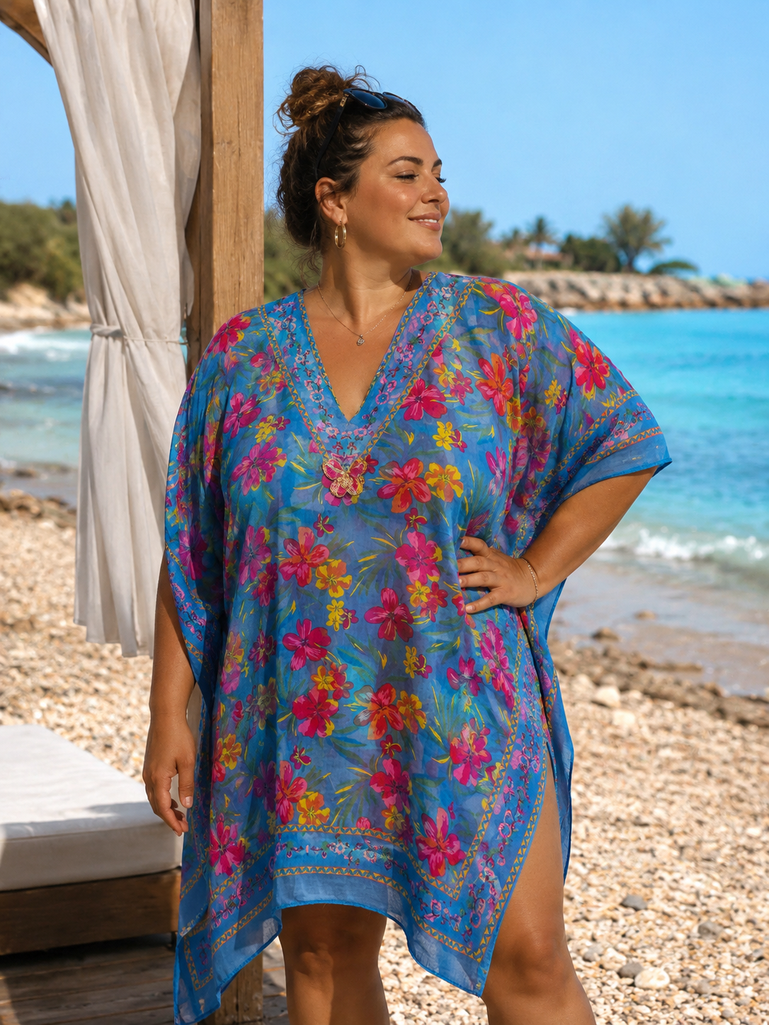 Copricostume Donna Curvy a Fiori Tropicali – Taglie
