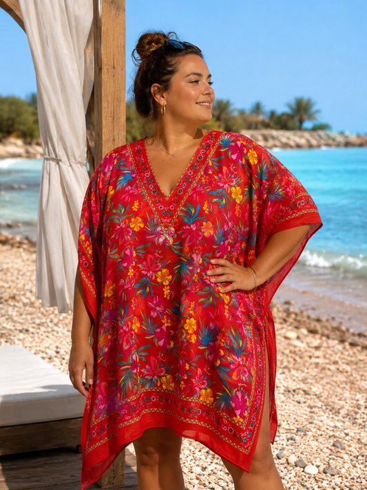 Copricostume Donna Curvy a Fiori Tropicali – Taglie