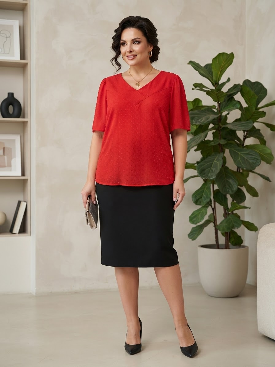 Camicetta Donna Taglie Comode Elegante con Dettagli Lurex e Scollo a V